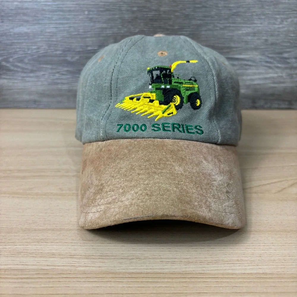 Vintage John Deere Hat Cap Strap Back‎ Green Canvas 7000 Series Tractors